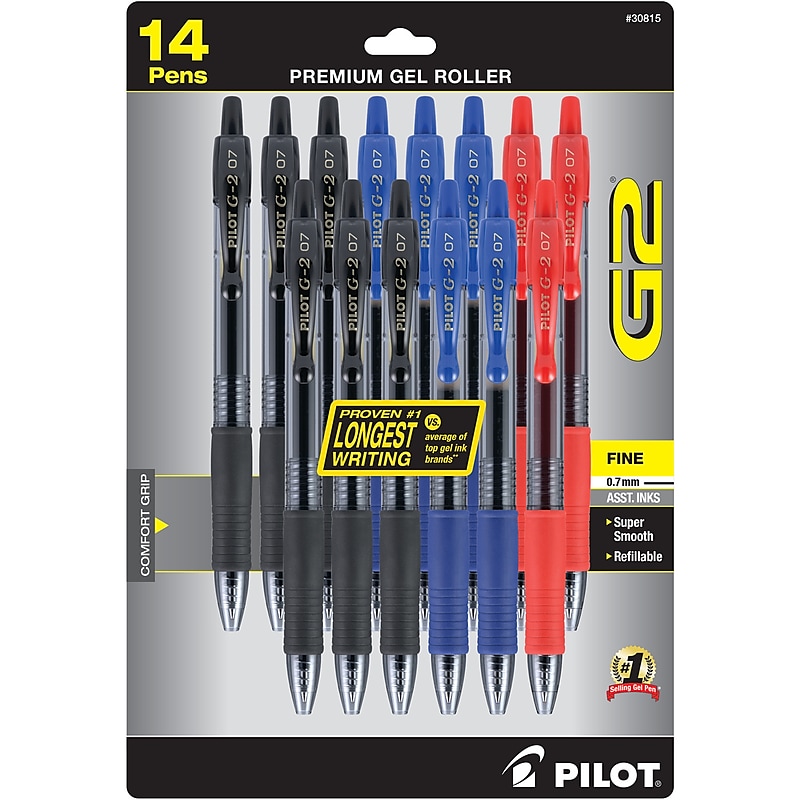 Pilot G2 Retractable Gel Pens, Fine Point, Assorted Ink, 14/Pack (30815) image 1