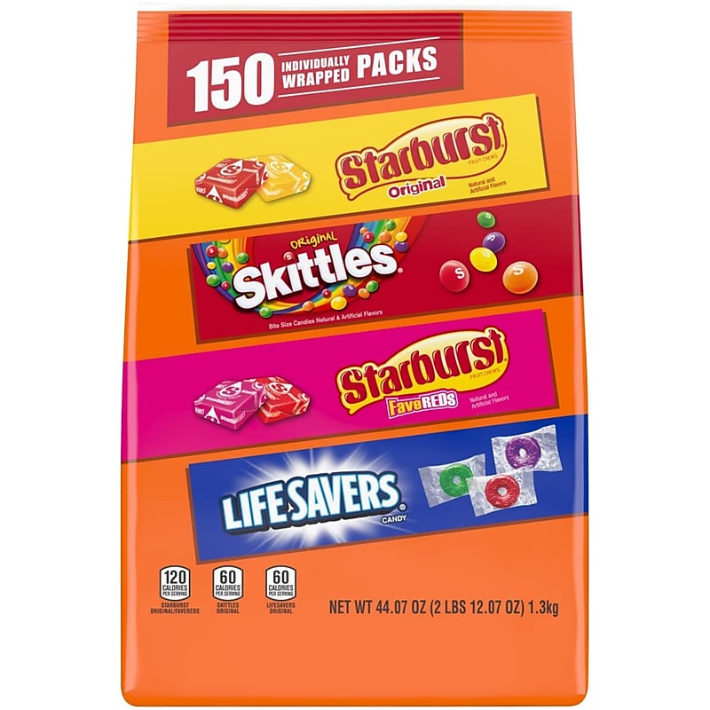 SKITTLES, STARBURST Original & FaveRed, LIFE SAVERS Chewy & Hard Candy Assortment, 44.07 oz, 150 Pieces Bag (225-00106) image 1