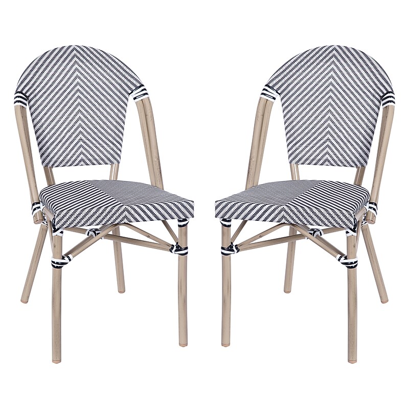 Flash Furniture Marseille French Bistro Stacking Chair, Black and White / Light Natural Frame, 2/Pack (2SDA642107BKWLN) image 1