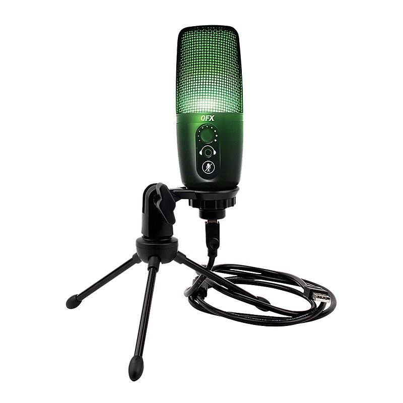 QFX Ultra-High-Resolution USB Microphone with RGB Studio Lights & Desk Tripod Stand, Black (M-192) image 1