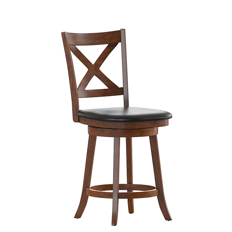 Flash Furniture Felicity Classic Leathersoft and Wood Cross Back Counter Height Barstool, Antique Oak (ESUN124OAK) image 1