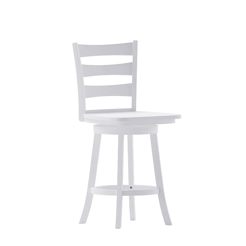 Flash Furniture Liesel Classic Solid Wood Ladder Back Counter Height Barstool, Antique White Wash (ESUN31WS24WH) image 1