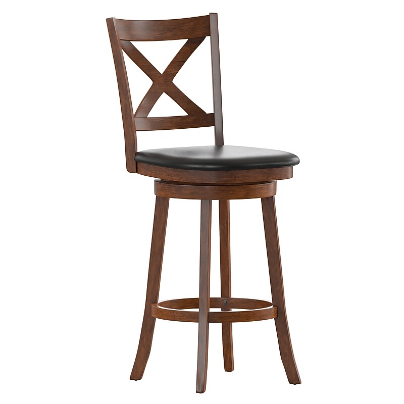 Flash Furniture Felicity Classic Leathersoft and Wood Cross Back Barstool, Antique Oak (ESUN129OAK) image 1