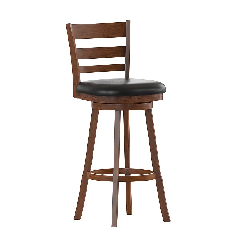 Flash Furniture Zerrick Classic Leathersoft and Wood Ladder Back Barstool, Black/Antique Oak (ESUN329OAK) image 1