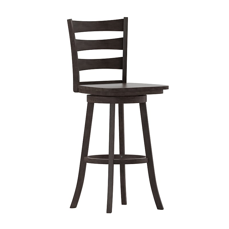 Flash Furniture Liesel Classic Solid Wood Ladder Back Barstool, Gray Wash Walnut (ESUN31WS29GY) image 1