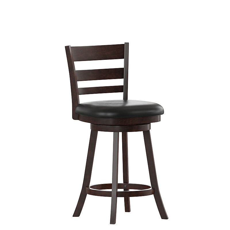 Flash Furniture Zerrick Classic Leathersoft and Wood Ladder Back Counter Height Barstool, Black/Espresso (ESUN324ESP) image 1