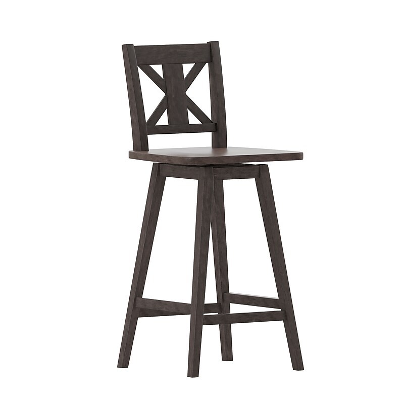 Flash Furniture Gwendolyn Rustic Solid Wood Designer Back Barstool, Gray Wash Walnut (ESG129GY) image 1