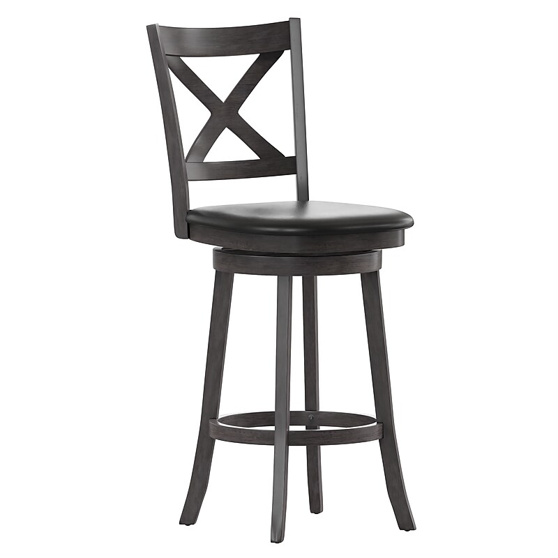 Flash Furniture Felicity Classic Leathersoft and Wood Cross Back Barstool, Gray Wash Walnut (ESUN129GY) image 1