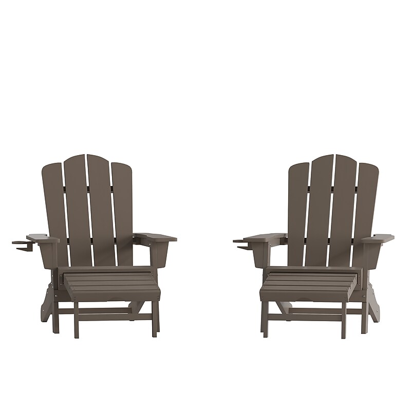 Flash Furniture Newport Adirondack Chair with Pull Out Ottoman, Brown, 2/Pack (2LEHMP1044110BR) image 1