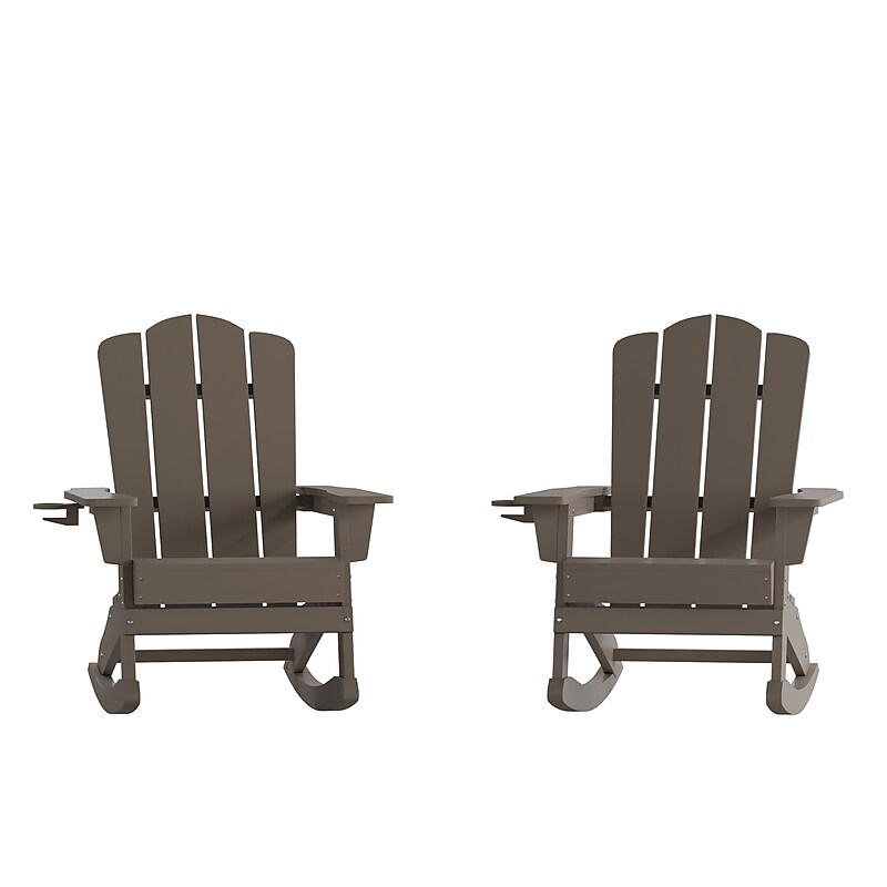 Flash Furniture Newport Adirondack Rocking Chair, Brown, 2/Pack (2LEHMP104431BR) image 1