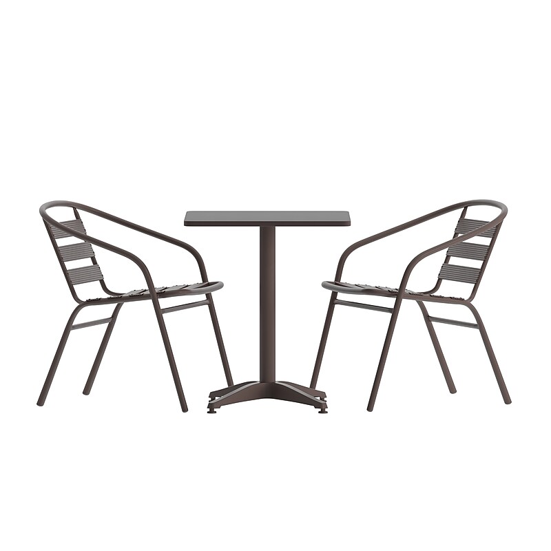 Flash Furniture Lila Indoor-Outdoor Table Set with 2 Slat Back Chairs, 27.5'' Square Bronze (THAL28SQ017BZ2) image 1