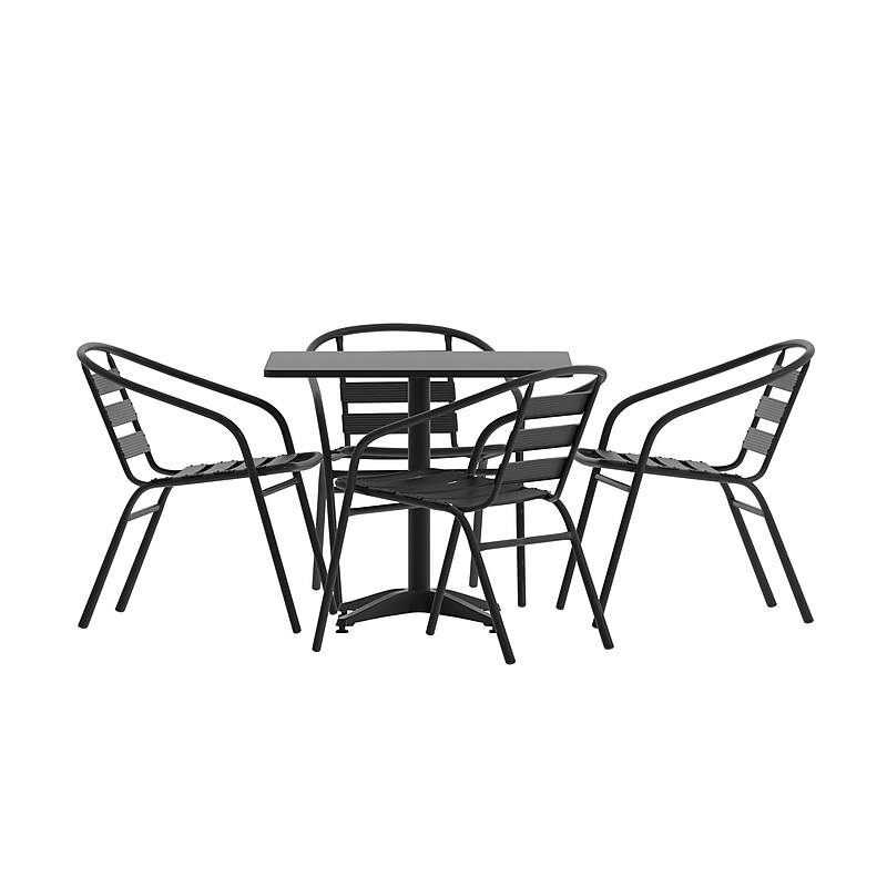 Flash Furniture Lila Indoor-Outdoor Table Set with 4 Slat Back Chairs, 31.5'' Square Black (THAL32SQ017BK4) image 1