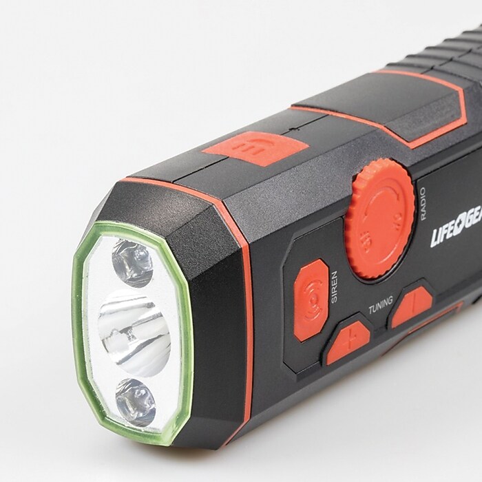 LifeGear Stormproof LED Crank Flashlight & Radio, Black/Red (LG38