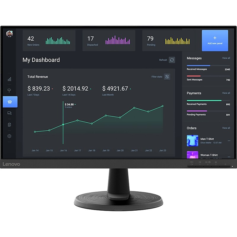 Lenovo D24-40 23.8" 75 Hz LCD Monitor, Raven Black (67A2KCC6US) image 1