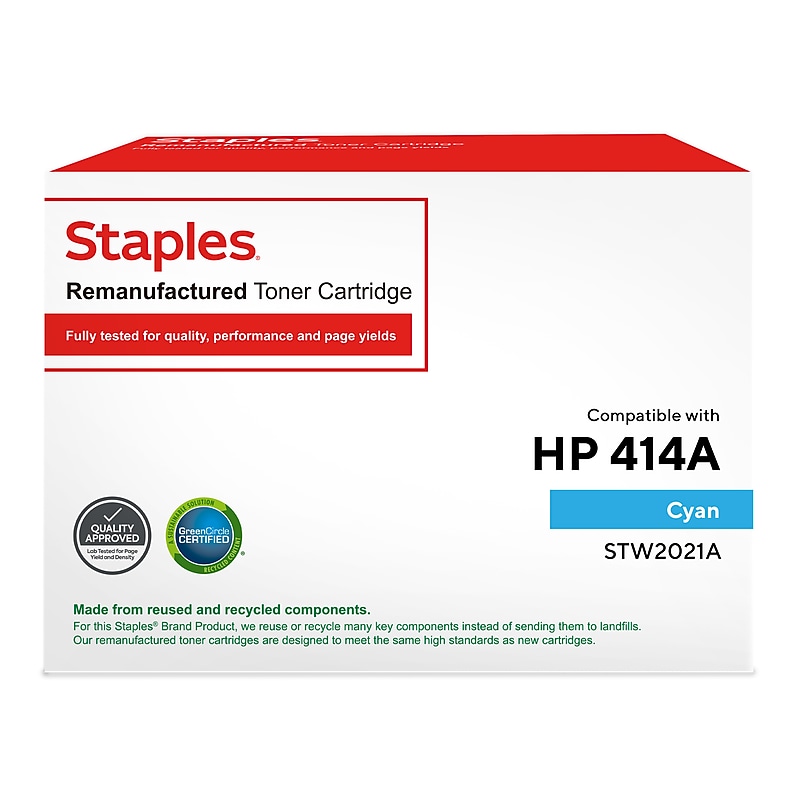 Staples Remanufactured Cyan Standard Yield Toner Cartridge Replacement for HP 414A (STW2021A) image 1