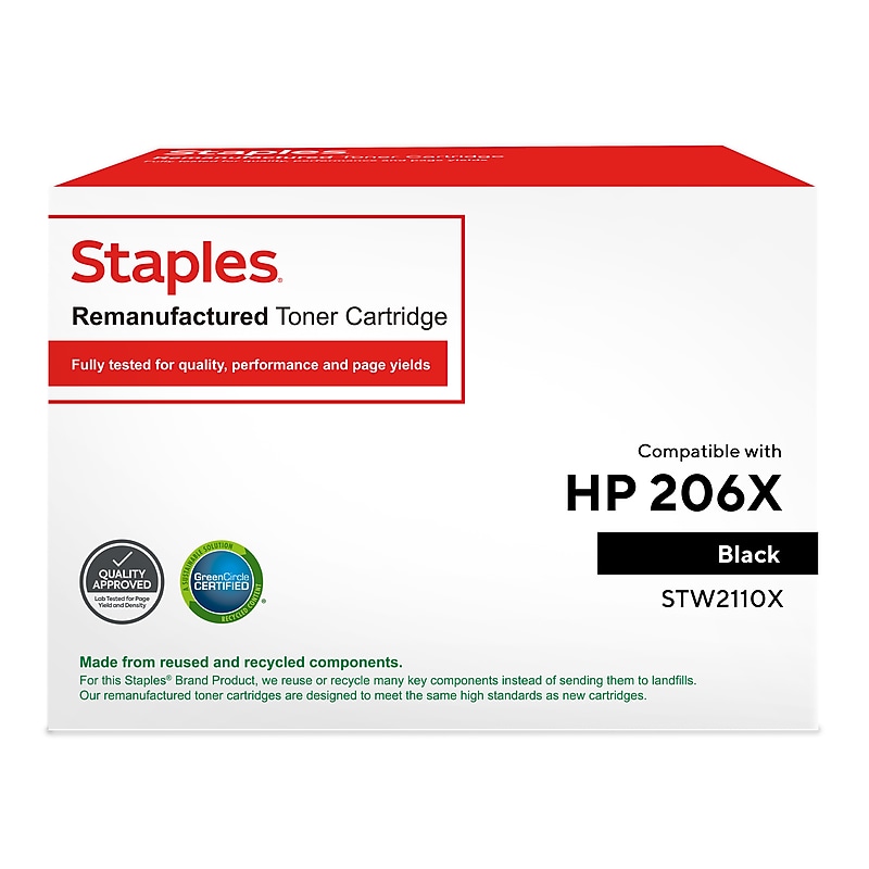 Staples Remanufactured Black High Yield Toner Cartridge Replacement for HP 206X (STW2110X) image 1