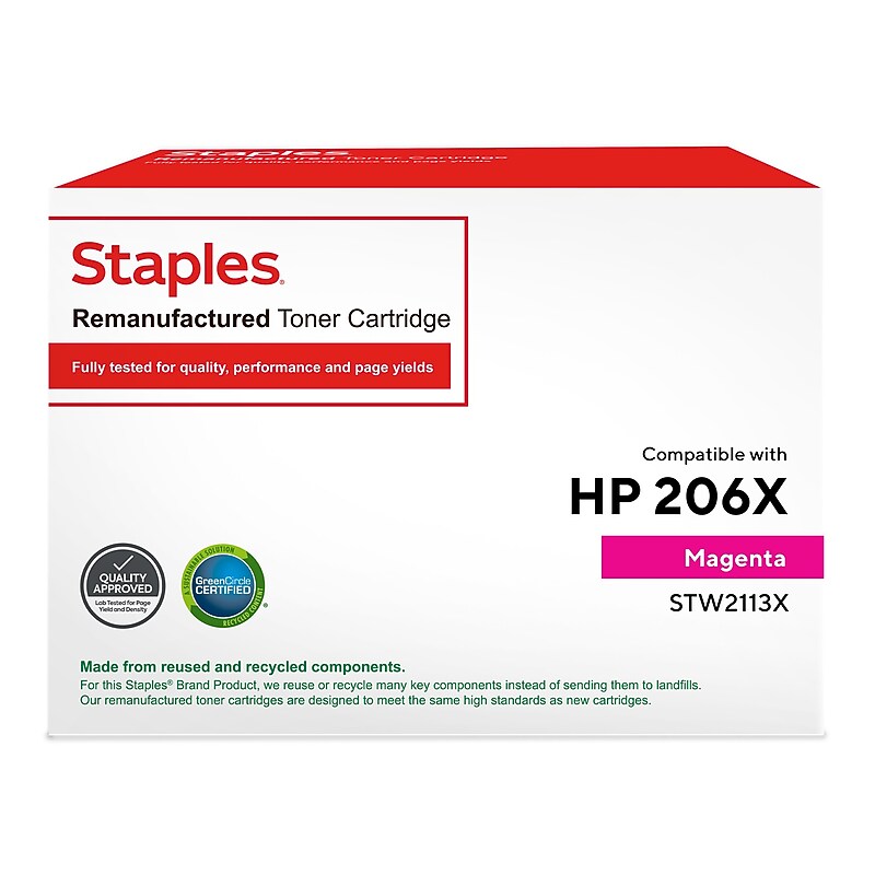 Staples Remanufactured Magenta High Yield Toner Cartridge Replacement for HP 206X (STW2113X) image 1