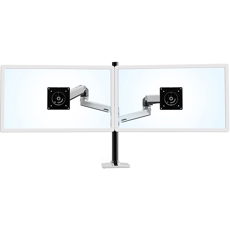 Ergotron LX Adjustable Dual Stacking Arm Tall Pole Desk Mount, 40" Screen Support, Polished Aluminum (45-549-026) image 1
