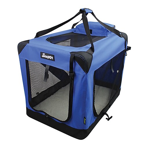 Jespet 3Door SoftSided Folding Travel Pet Crate, Large, Royal Blue
