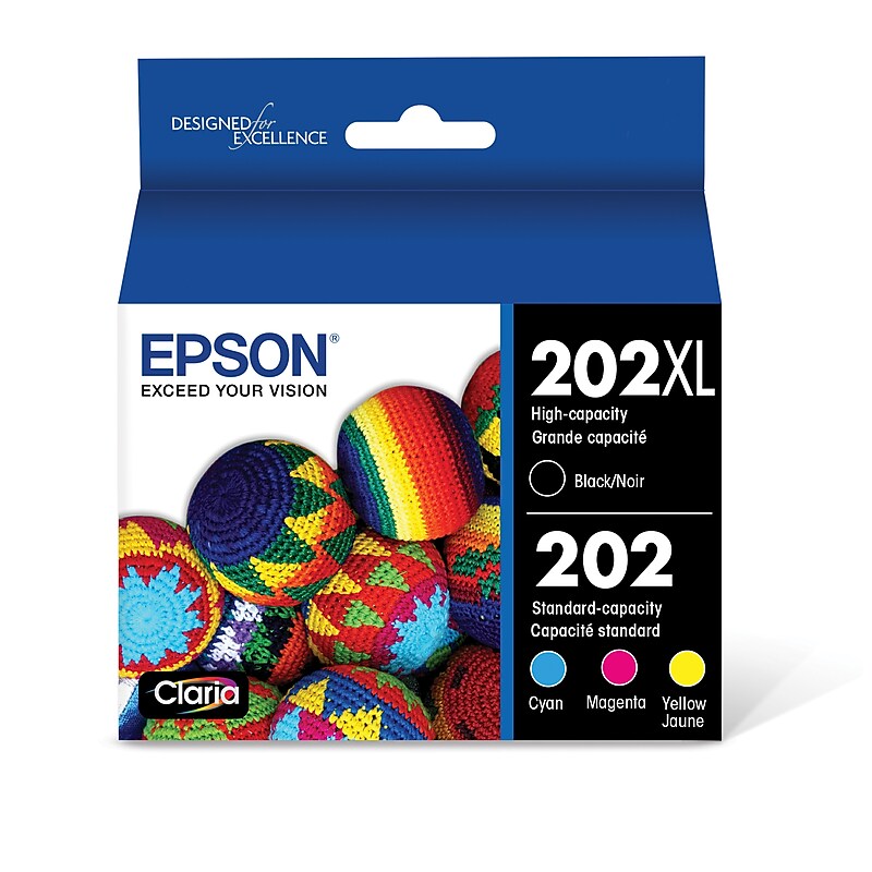 Epson T202XL/T202 Black High Yield and Cyan/Magenta/Yellow Standard Yield Ink Cartridge, 4/Pack (T202XL-BCS) image 1