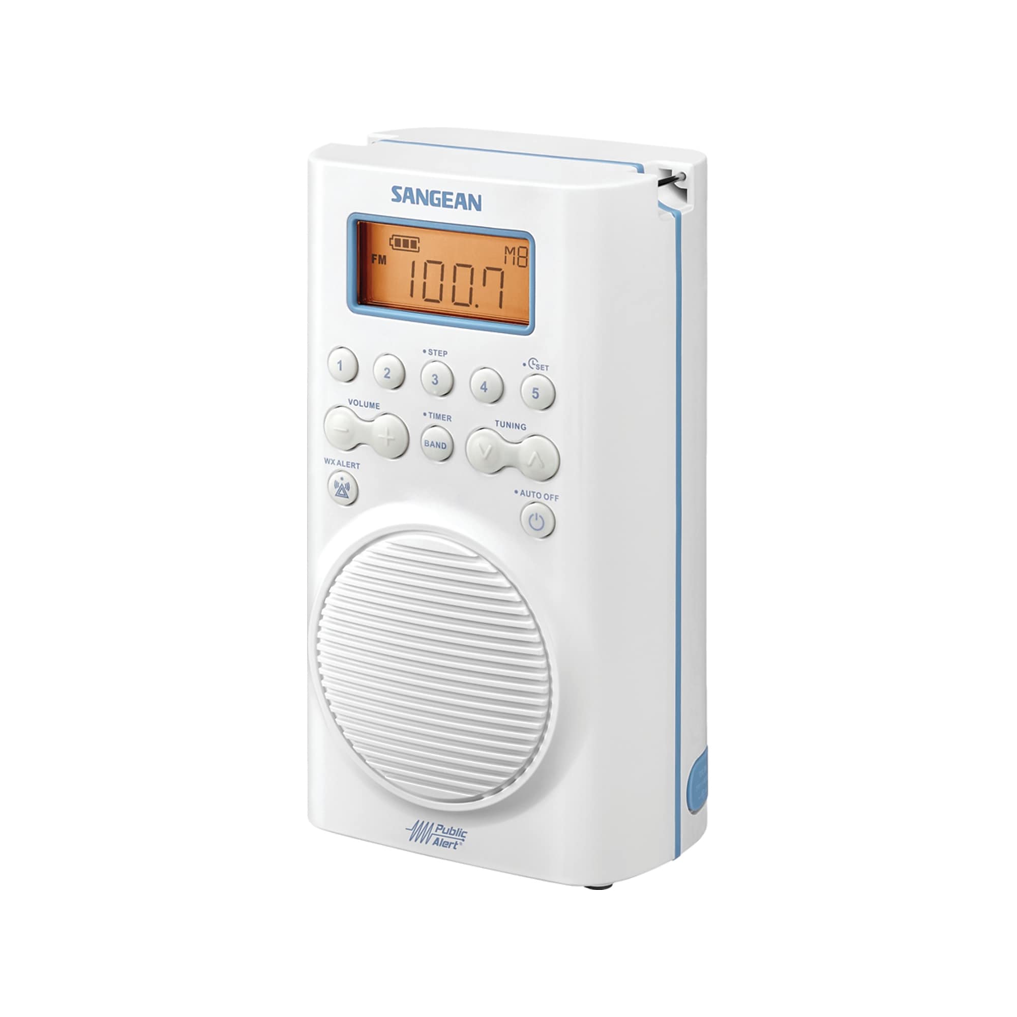 Sangean Portable 3-Band AM/FM/Weather-Alert Shower Clock Radio, Waterproof, White (H205) Sansujyuku sansujyuku.com
