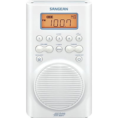 Sangean Portable 3-Band AM/FM/Weather-Alert Shower Clock Radio, Waterproof, White