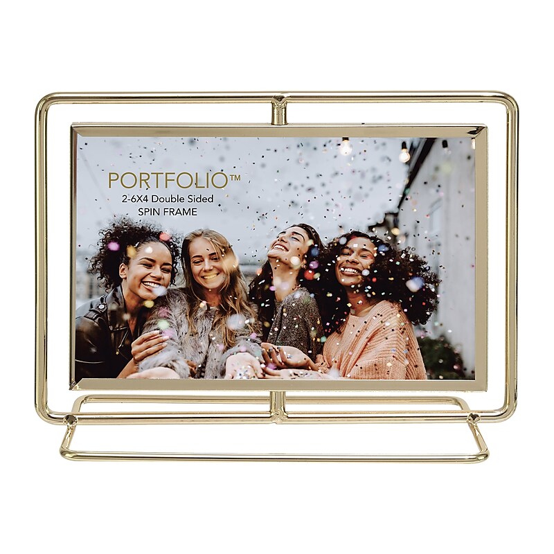 Portfolio 4" x 6" Metal Double-Sided Picture Frame, Gold (7D7664DA GLD) image 1