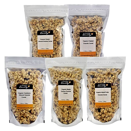 Grandma Emily Organic Granola Cereal 5 Pack Assorted Flavors, Delicious