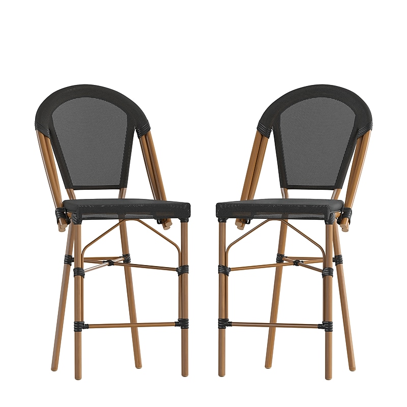 Flash Furniture Marseille Contemporary Textilene Full Back French Bistro Counter Stools, Black/Bamboo, 2/Pack (2SDAD642107CSBK) image 1