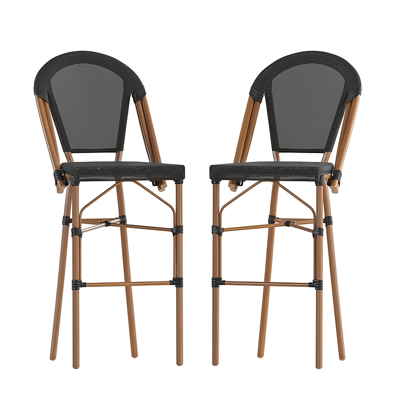 Flash Furniture Marseille Contemporary Textilene Full Back French Bistro Barstools, Black/Bamboo, 2/Pack (2SDAD642107BSBK) image 1