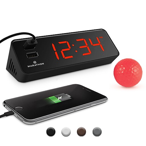 Marathon LED Alarm Clock with USB, Black (CL030055BK) at Staples
