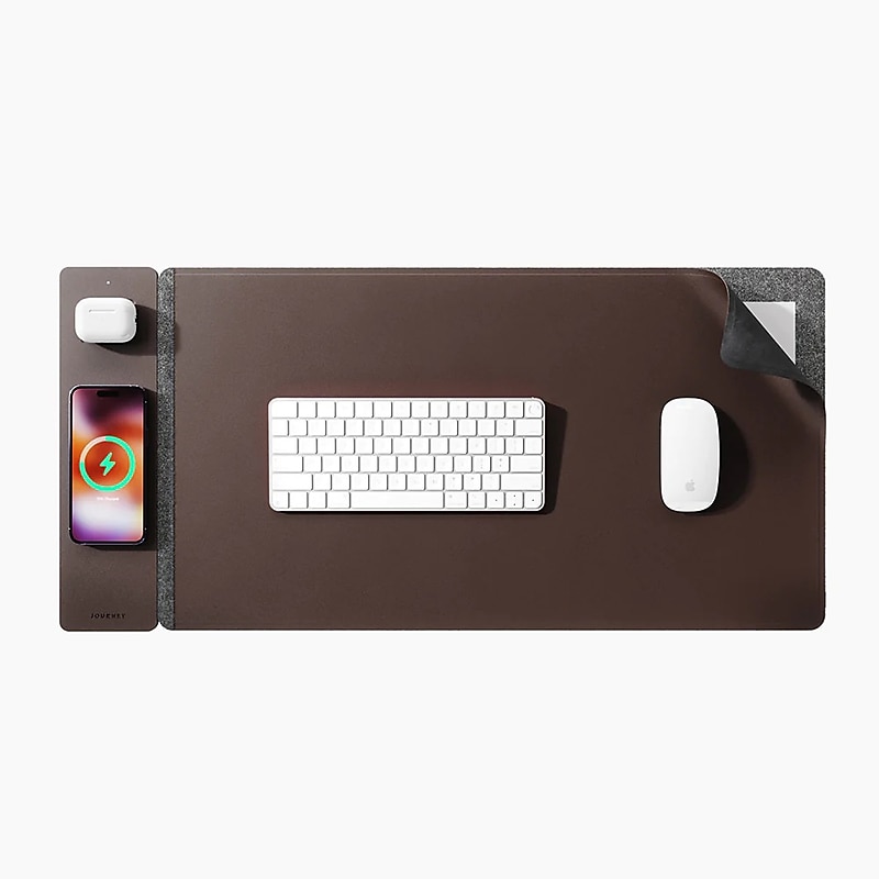 JOURNEY ALTI Wireless Charging Desk Mat, 26.8" x 14.6", Dark Brown (JWCDMDB) image 1