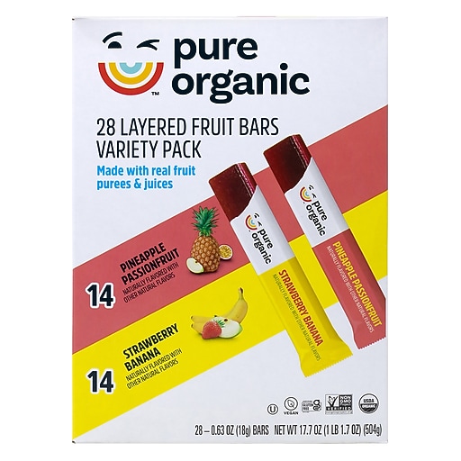 Pure Organic Layered Fruit Bars Variety Pack, 0.63 oz, 28/Pack (220