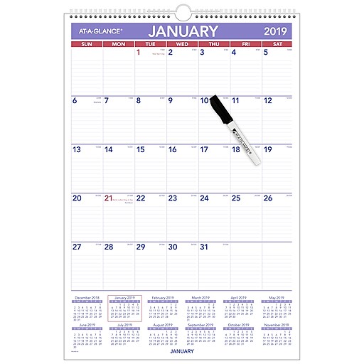 ATAGLANCE® Erasable Monthly Wall Calendar, 12 Months, January Start