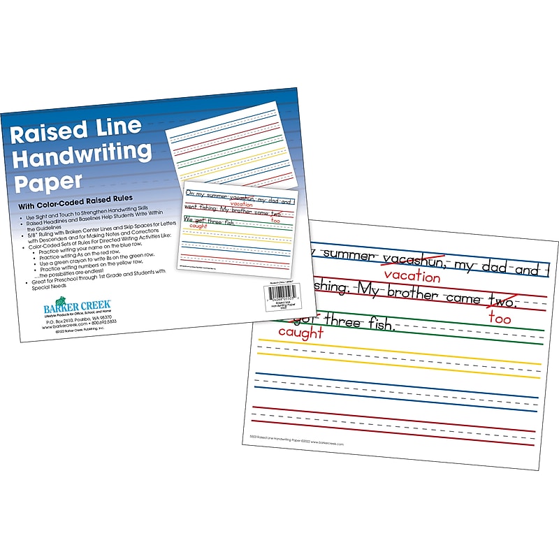 Barker Creek Raised Rule Handwriting Practice Paper, 8.5" x 11", 60 lbs., Multicolored, 50 Sheets/Pack (5503) image 1