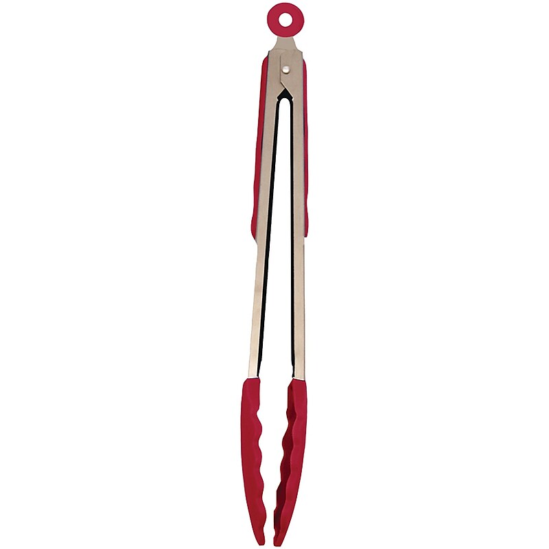 Starfrit Stainless Steel and Red Silicone 12" Tongs (093291-006-0000) image 1