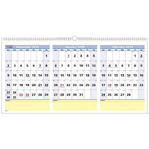 2019 AT A GLANCE QuickNotes 3 Month Horizontal Wall Calendar 15