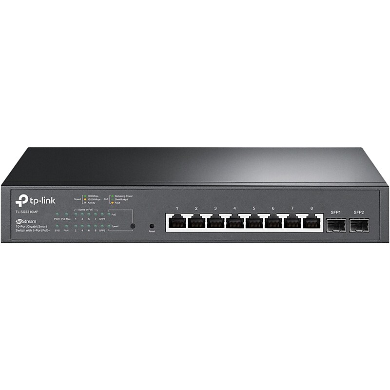 TP-LINK JetStream 8-Port Gigabit Ethernet PoE+ Managed Switch, 20Gbps, Black (TL-SG2210MP) image 1