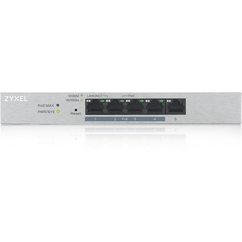 Zyxel GS1200-5HPv2 Managed 5-Port Gigabit PoE+ Desktop Ethernet Switch, Gray image 1
