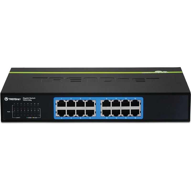 TRENDnet 16-Port Gigabit Ethernet Unmanaged Switch, 10/100/1000 Mbps, Black  (TEG-S16DG) image 1
