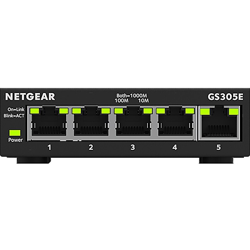 Netgear 300 Series Plus 5-Port Gigabit Ethernet Managed Switch, Black (GS305E-100NAS) image 1