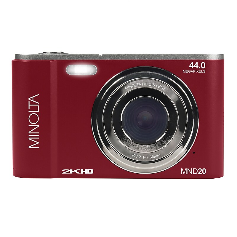 Minolta 44 MP Digital 2.7K Quad HD Camera, 16x Digital Zoom, Red (MND20-R) image 1