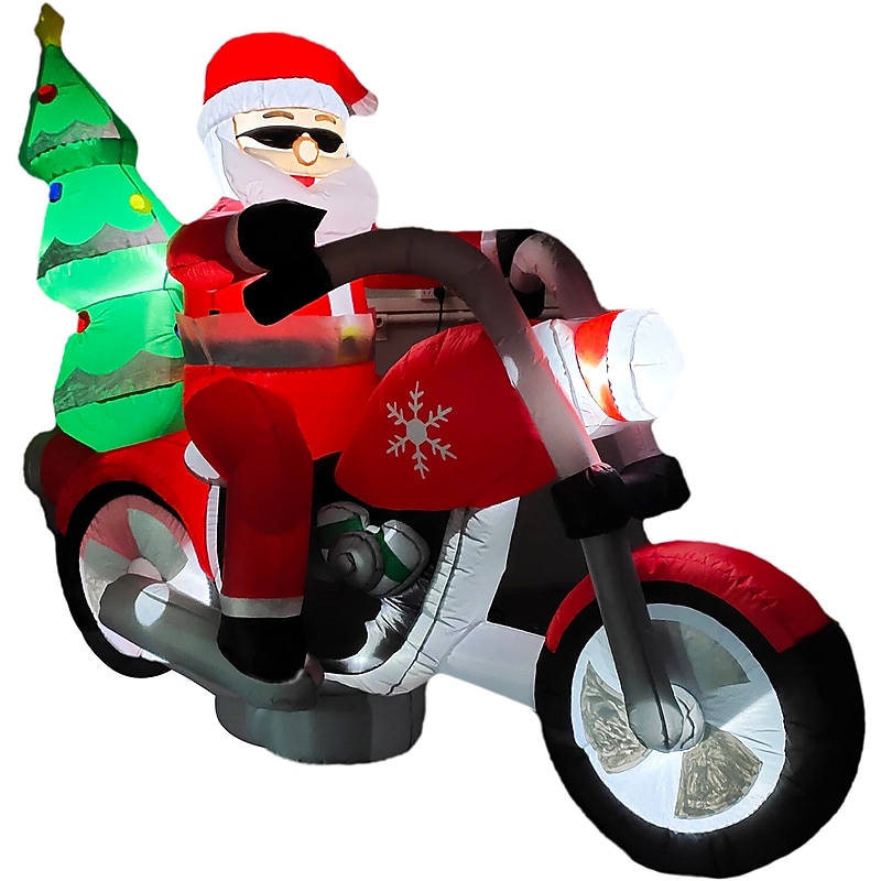 Fraser Hill Farm 7' Wide Prelit Santa on Motorcycle Inflatable (FHFSNTABIKE071-L) image 1