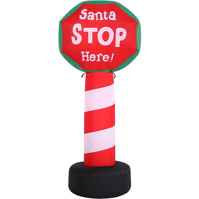 Fraser Hill Farm 3.5' Prelit "Santa Stop Here" Sign Inflatable (FHFXMASSGN031-L) image 1