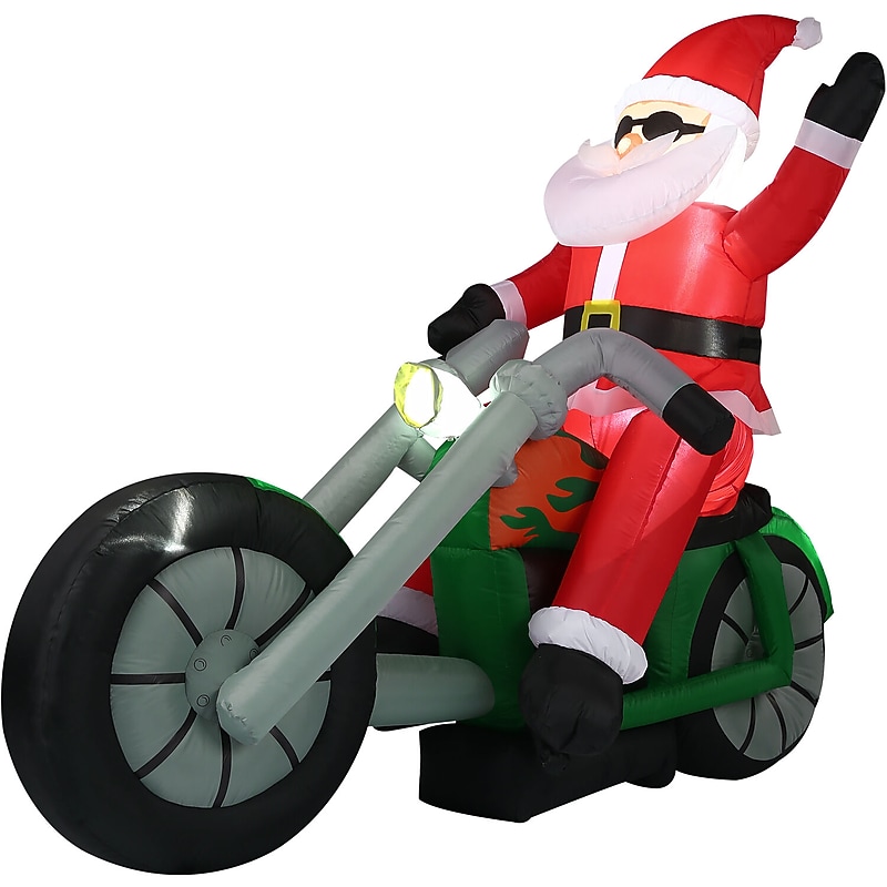 Fraser Hill Farm 6' Wide Prelit Motorcycle Santa Inflatable (FHFSNTABIKE062-L) image 1