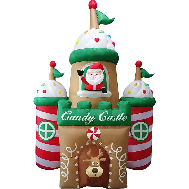 Fraser Hill Farm 10-Ft. Tall Pre-Lit Santa's Candy Castle Inflatable (FHFCNDYCSTL102-L) image 1