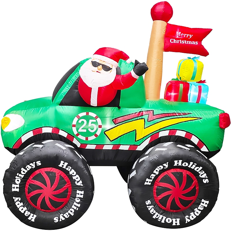 Fraser Hill Farm 6' Prelit Santa in Monster Truck Inflatable (FHFMNSRTRCK061-L) image 1