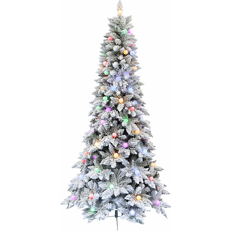 Fraser Hill Farm 7.5 ft. Slim White Tail Pine Snow-Flocked Pre-Lit Artificial Christmas Tree, 95 Lights (FFWT075-6SN) image 1