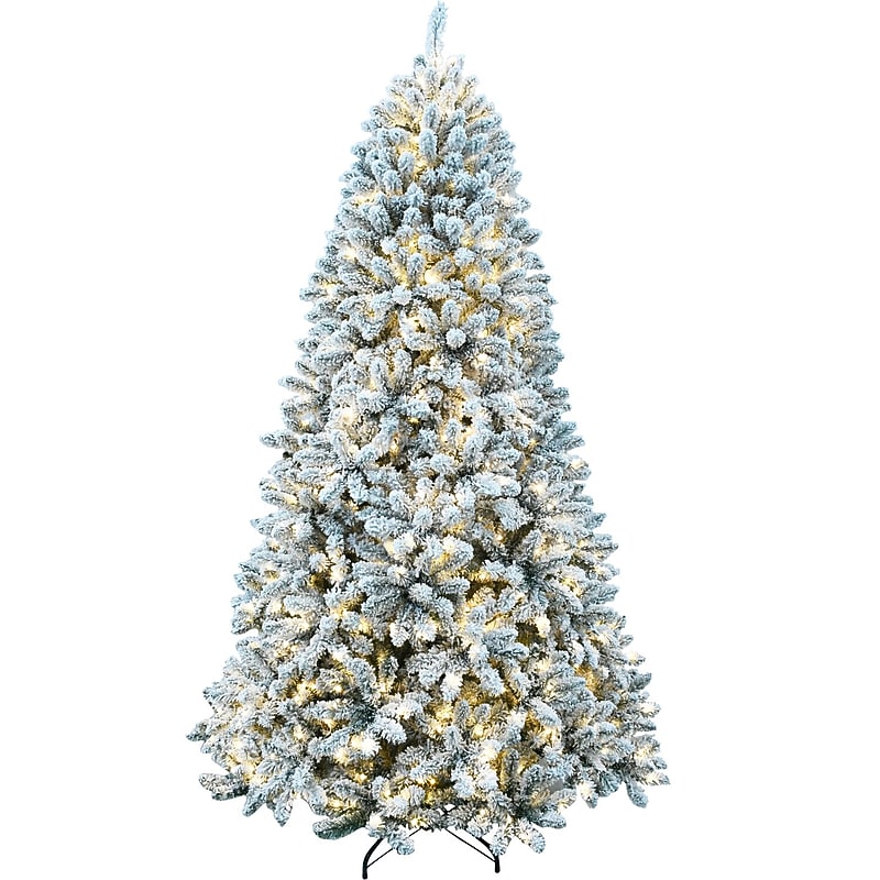 Fraser Hill Farm 9 ft. Flocked Winter Snow Pine Pre-Lit Artificial Christmas Tree, 2160 Lights (FFWP090-5SN) image 1