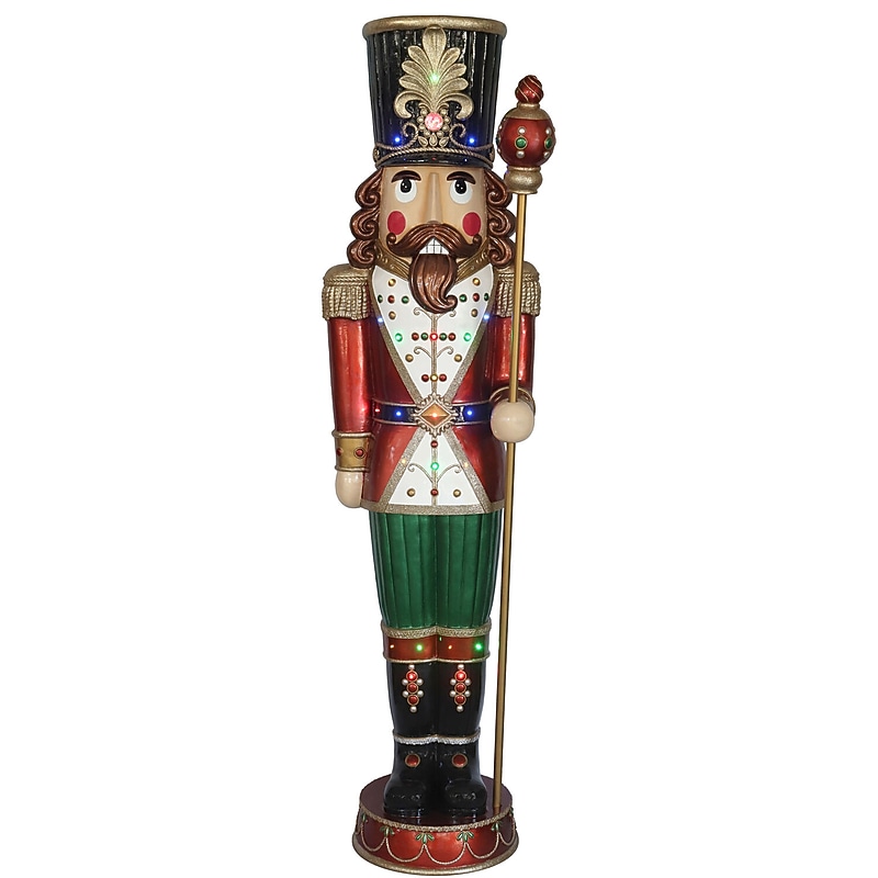 Fraser Hill Farm 76" Resin Nutcracker Figurine Holding Staff (FFRS076-NC5-MLT) image 1